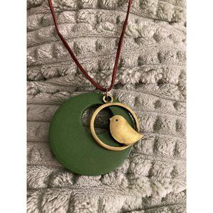 Unique Green Wooden Bird Necklace - Double Layer Pendant